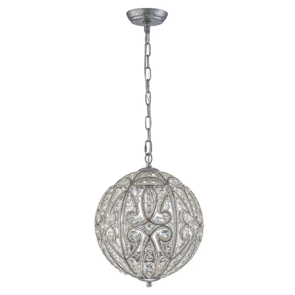 Glam Shabby Chic Crystal Globe Chandelier Distressed Silver