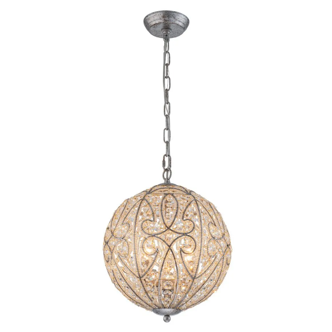 Glam Shabby Chic Crystal Globe Chandelier Distressed Silver