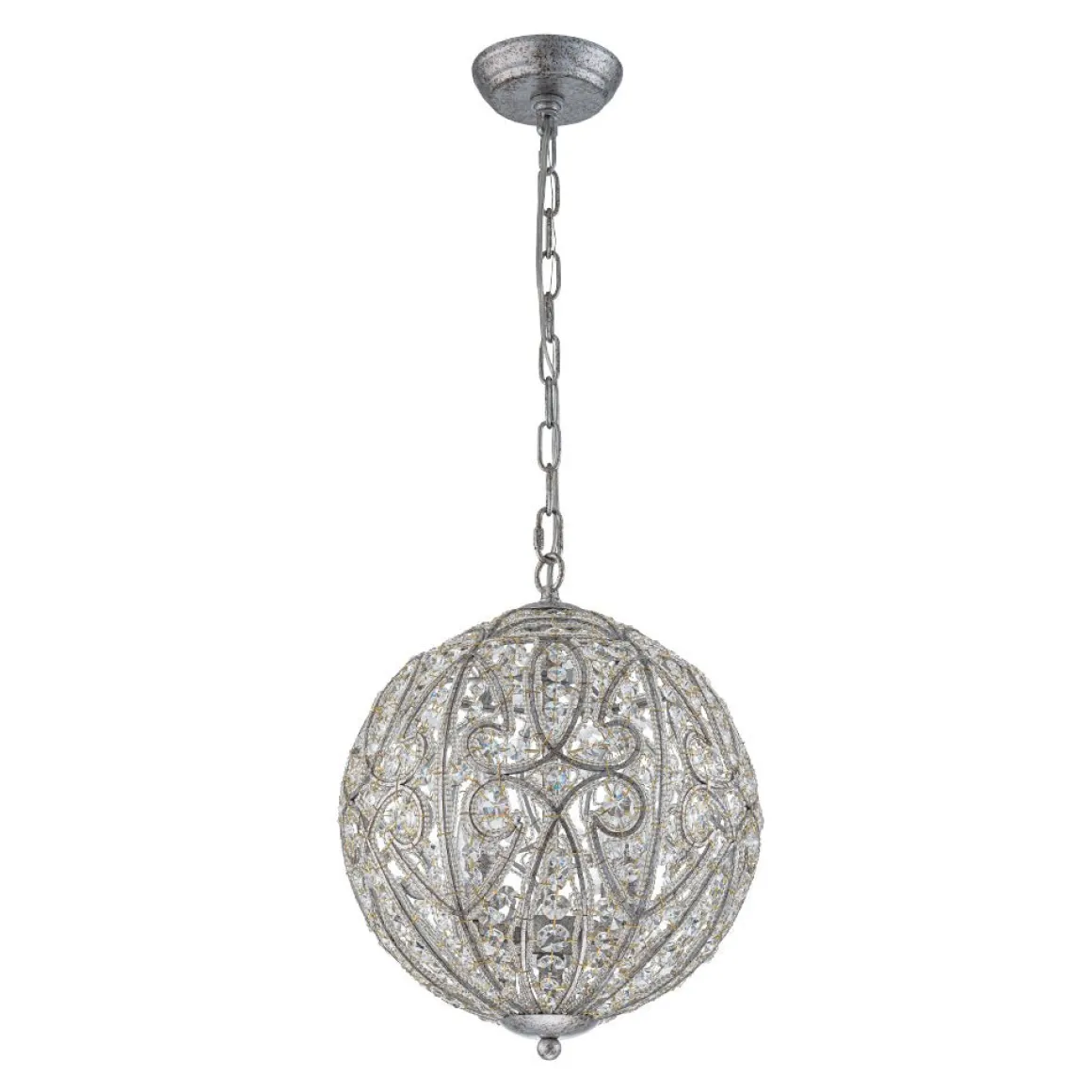 Glam Shabby Chic Crystal Globe Chandelier Distressed Silver