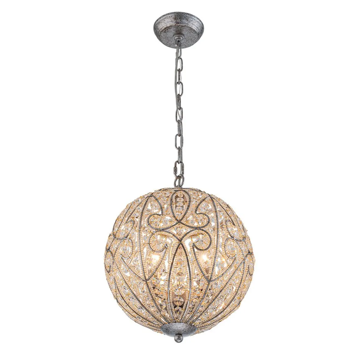 Glam Shabby Chic Crystal Globe Chandelier Distressed Silver
