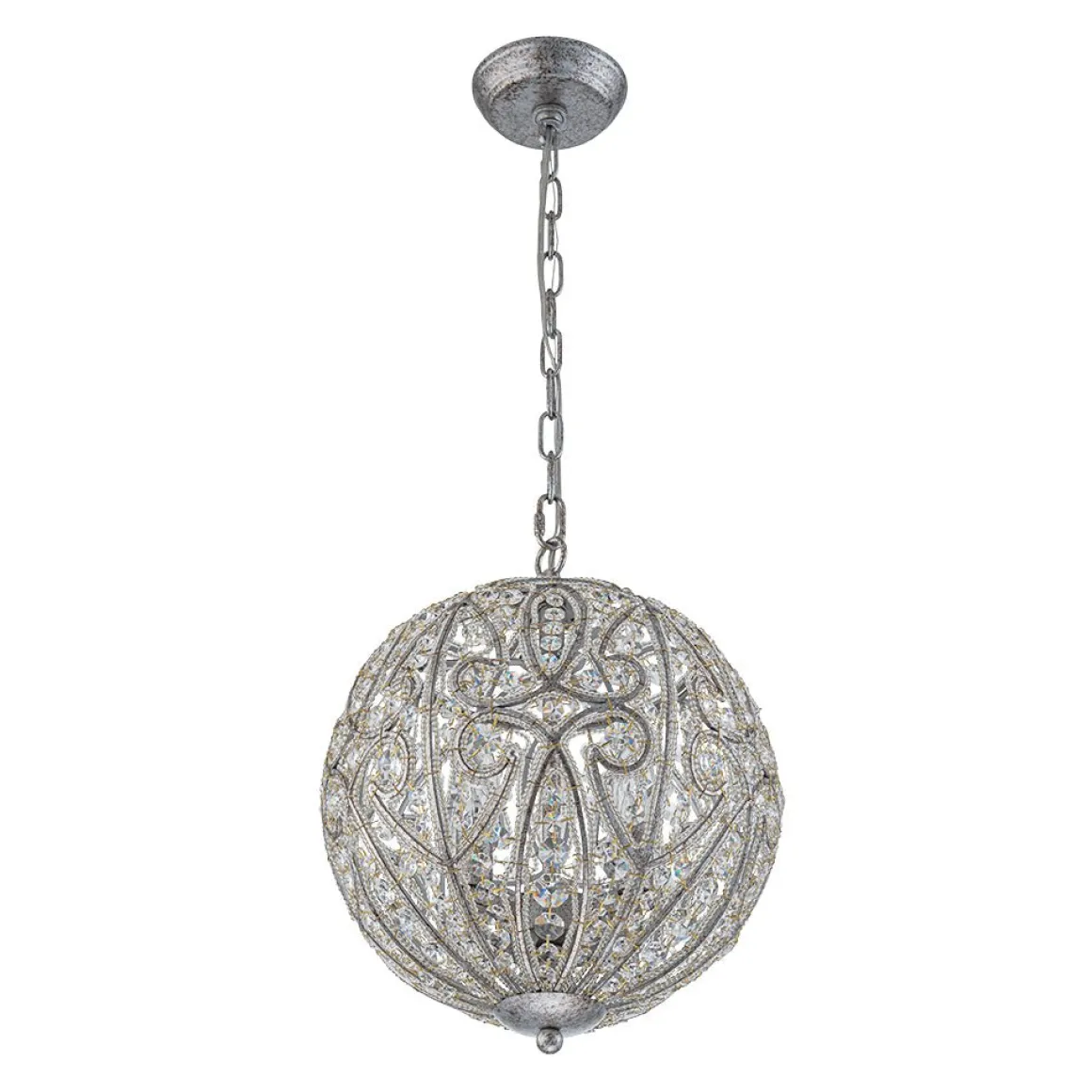 Glam Shabby Chic Crystal Globe Chandelier Distressed Silver