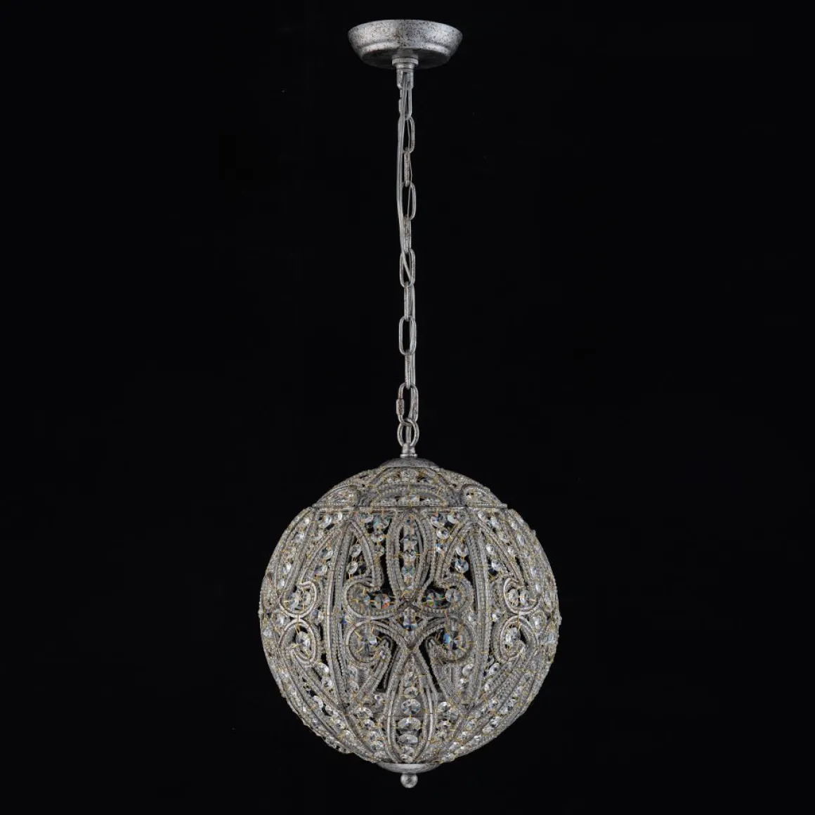 Glam Shabby Chic Crystal Globe Chandelier Distressed Silver