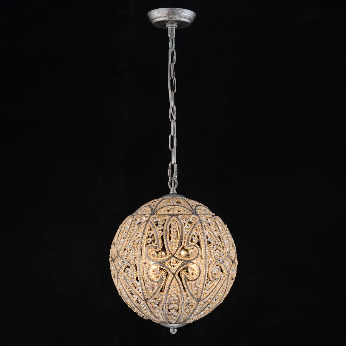 Glam Shabby Chic Crystal Globe Chandelier Distressed Silver