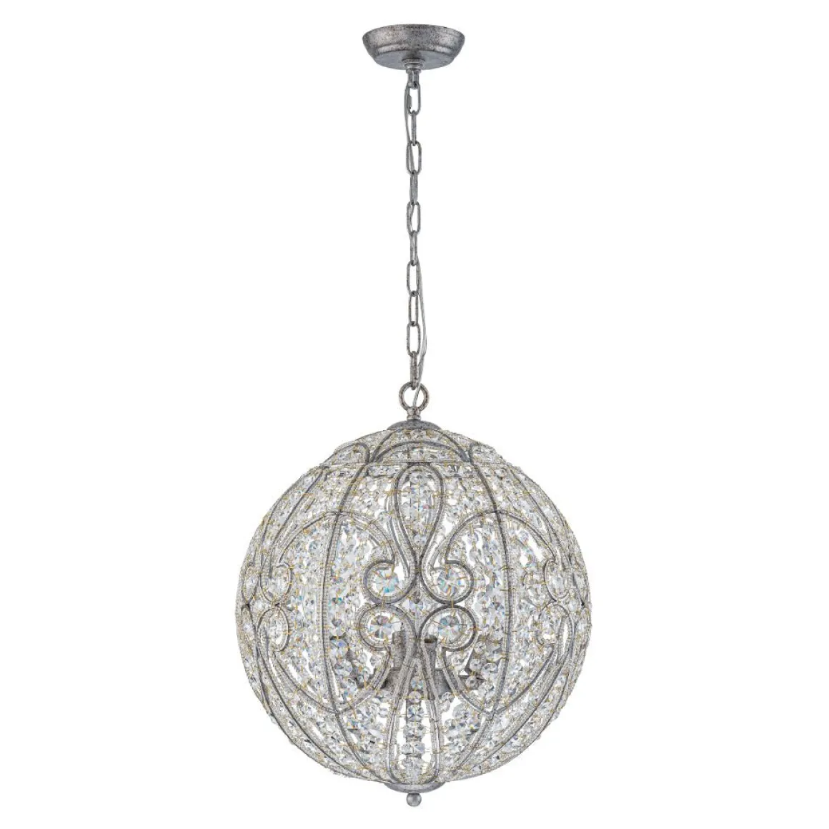 Glam Shabby Chic Crystal Globe Chandelier Distressed Silver
