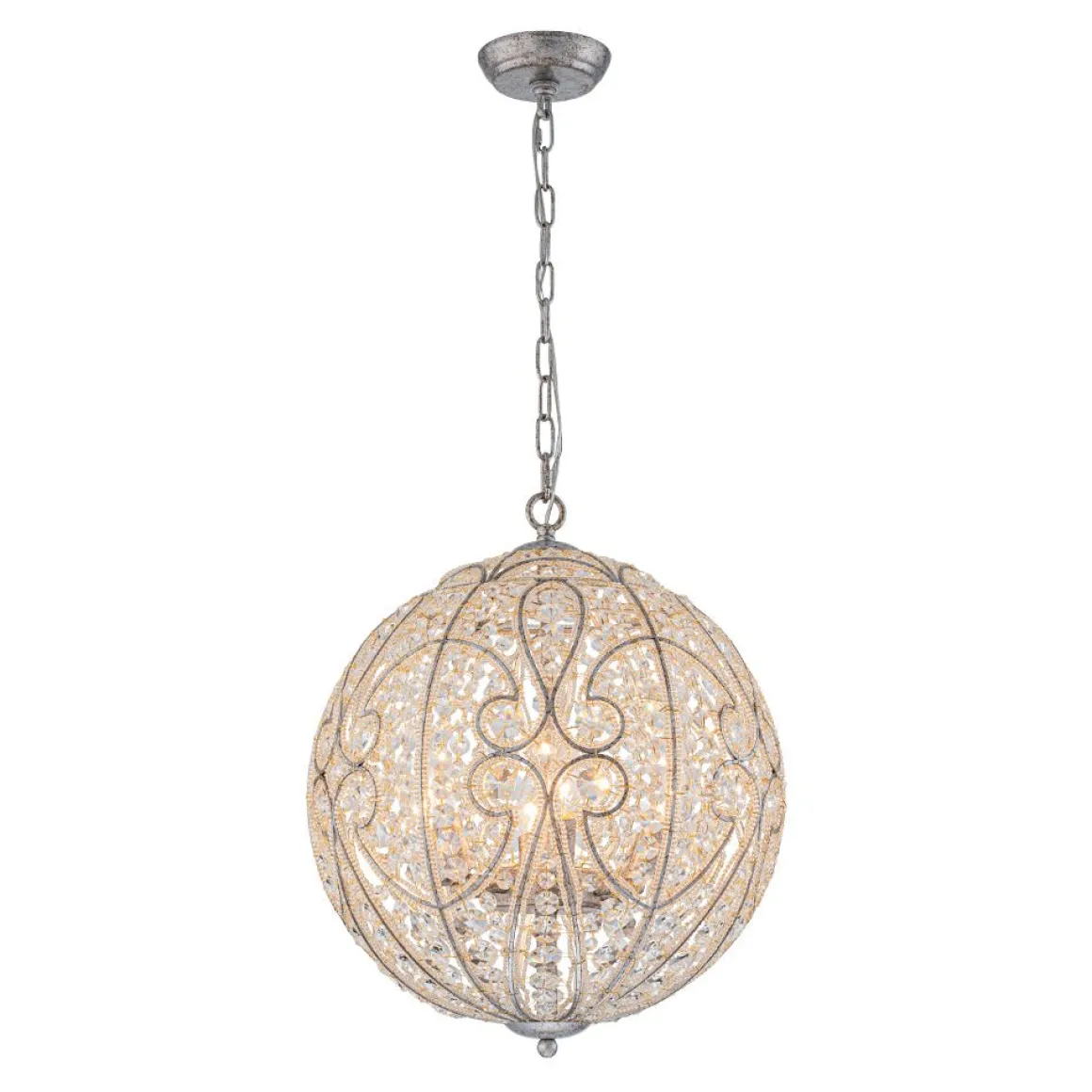 Glam Shabby Chic Crystal Globe Chandelier Distressed Silver