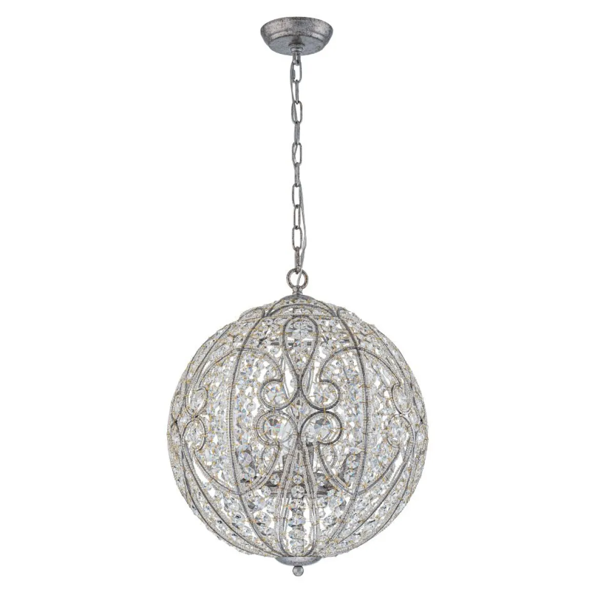 Glam Shabby Chic Crystal Globe Chandelier Distressed Silver