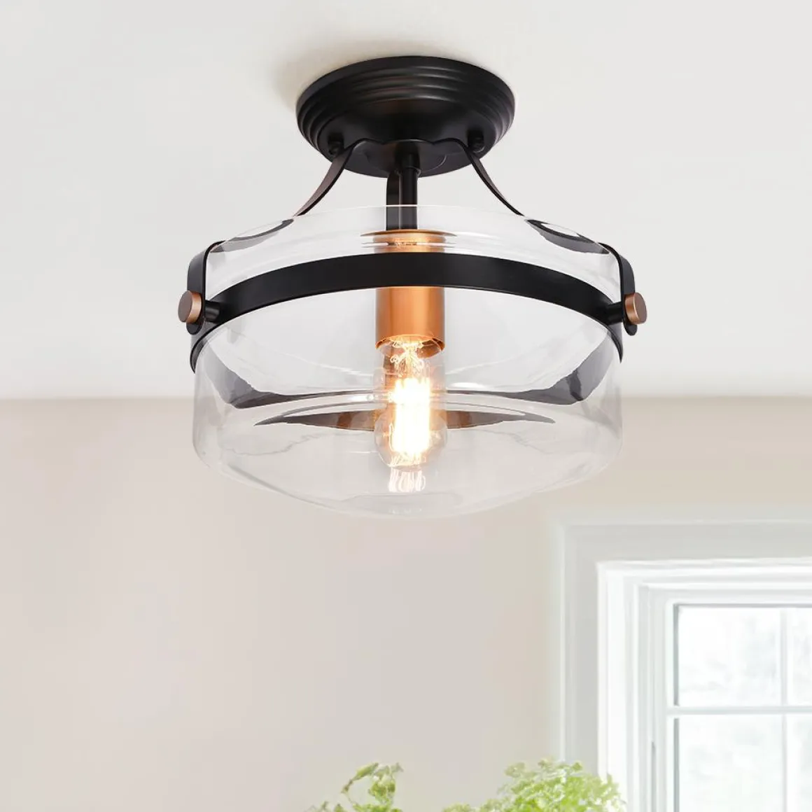 Glass Lantern Semi Flush Mount
