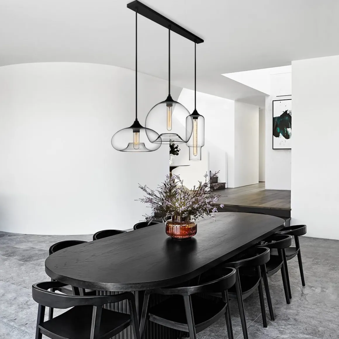 Glass Linear 3-light Island Pendant
