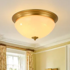 Gold Mid-Century Alabaster Glass Shade Flush Mount Light