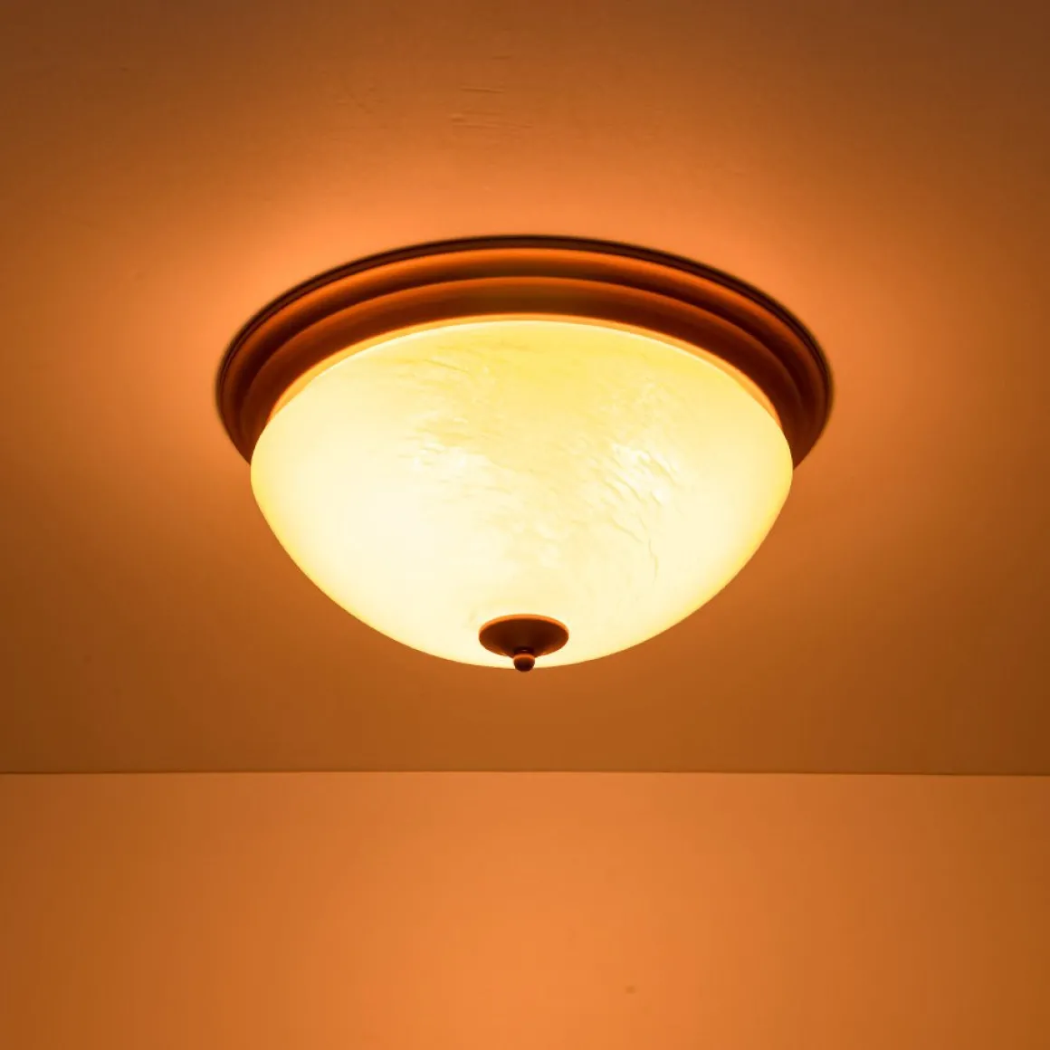 Gold Mid-Century Alabaster Glass Shade Flush Mount Light
