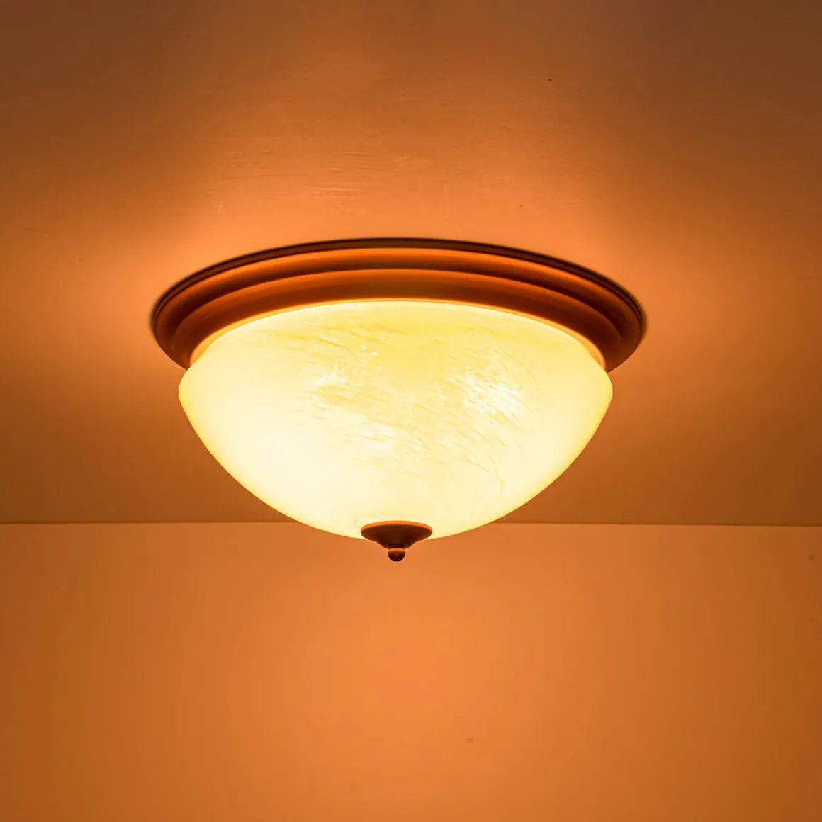 Gold Mid-Century Alabaster Glass Shade Flush Mount Light