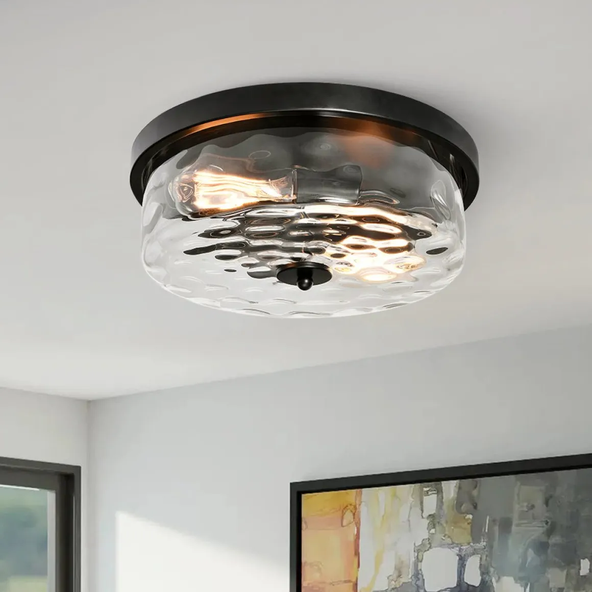 Hammered Glass Flush Mount Ceiling Light