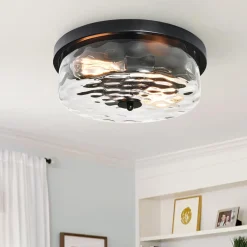 Hammered Glass Flush Mount Ceiling Light