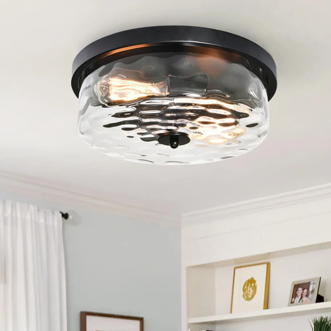 Hammered Glass Flush Mount Ceiling Light