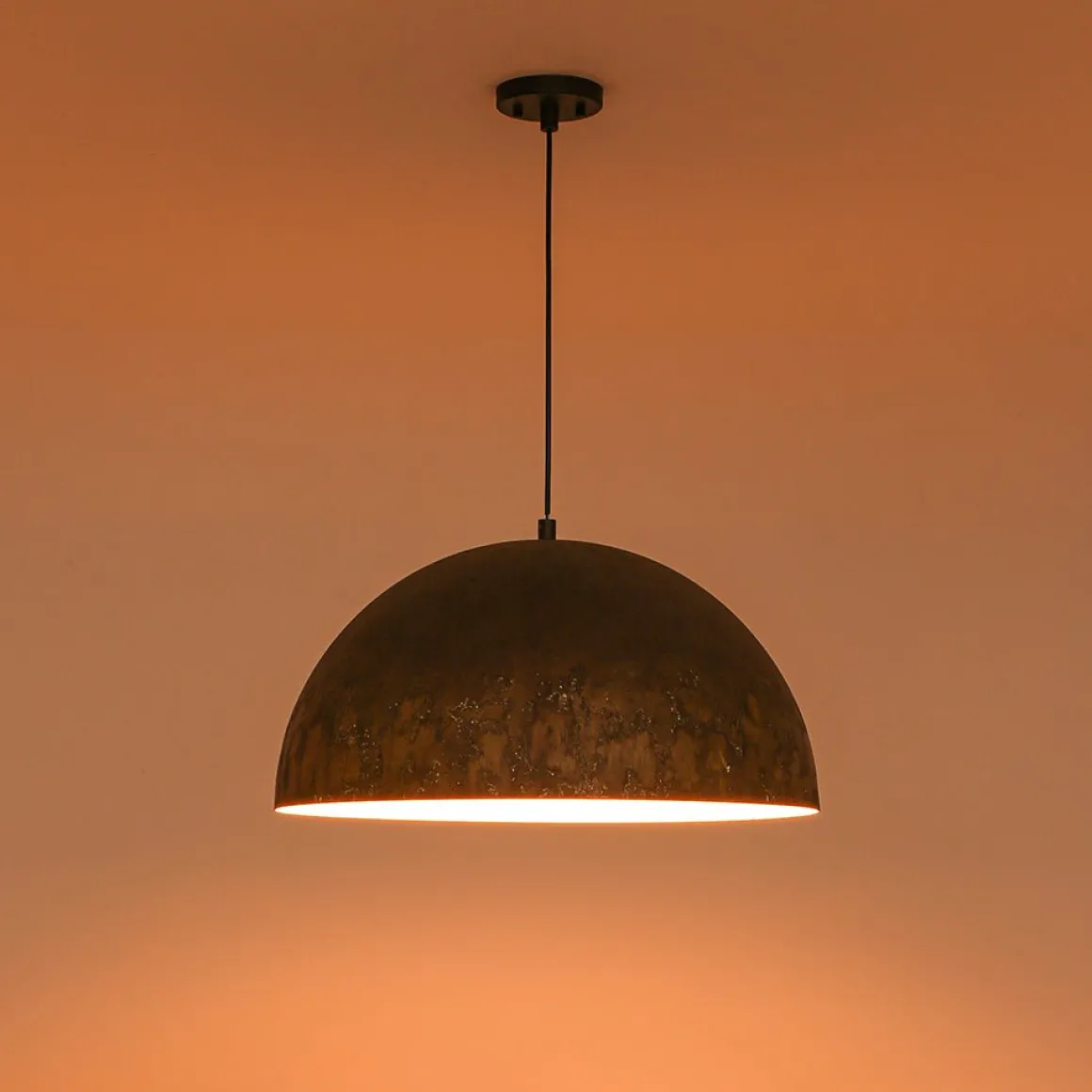 Hand-Applied Aged Bronze Patina Oversized Metal Dome Pendant