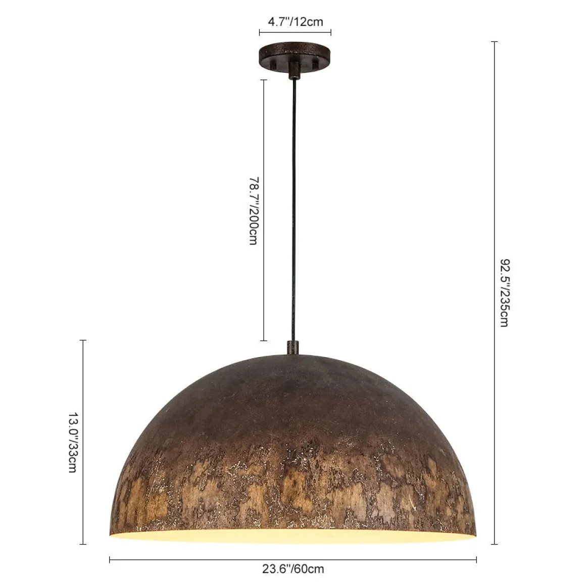 Hand-Applied Aged Bronze Patina Oversized Metal Dome Pendant