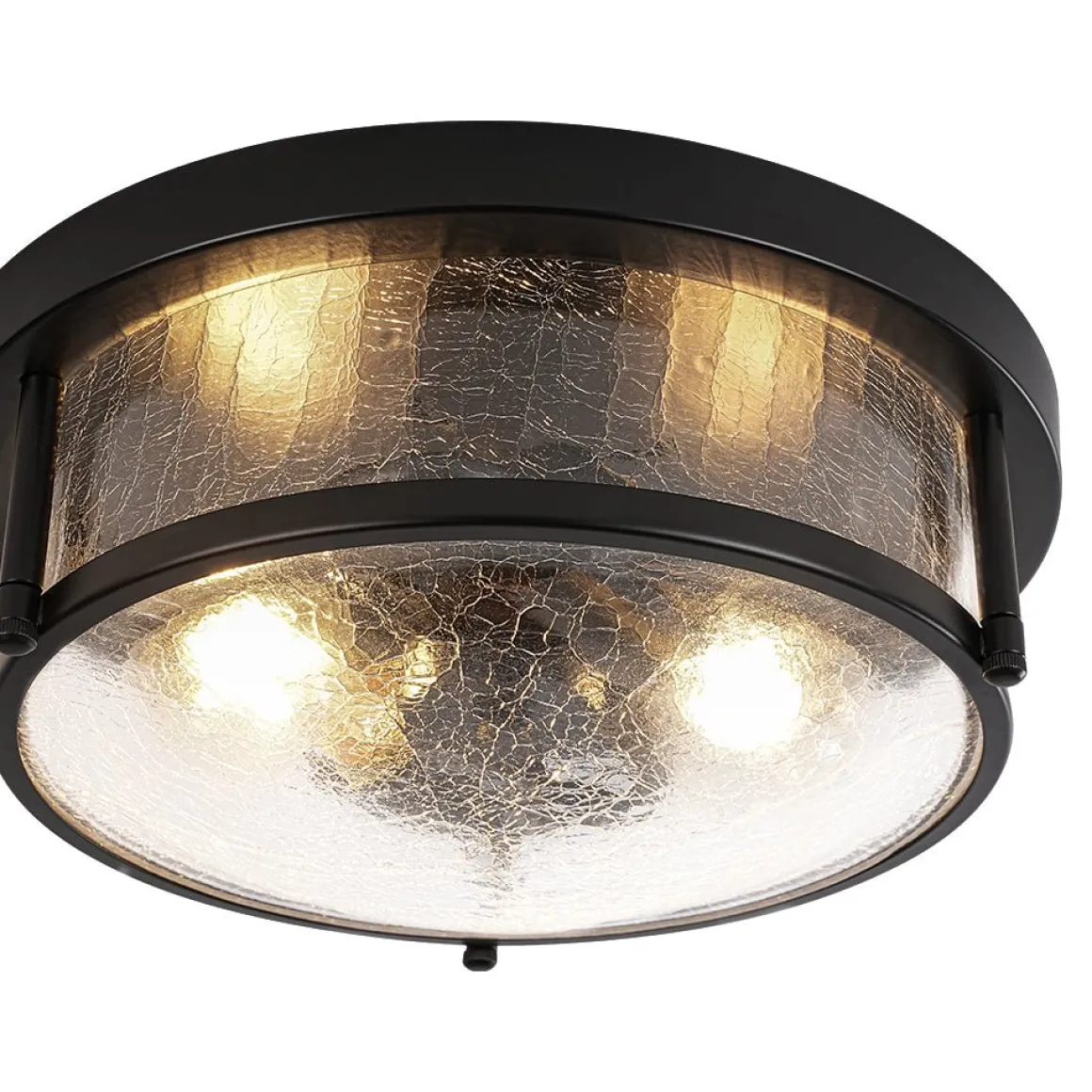 Industrial Black Round Crackled Glass Flush Mount Light