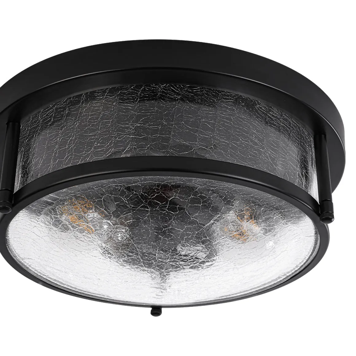 Industrial Black Round Crackled Glass Flush Mount Light