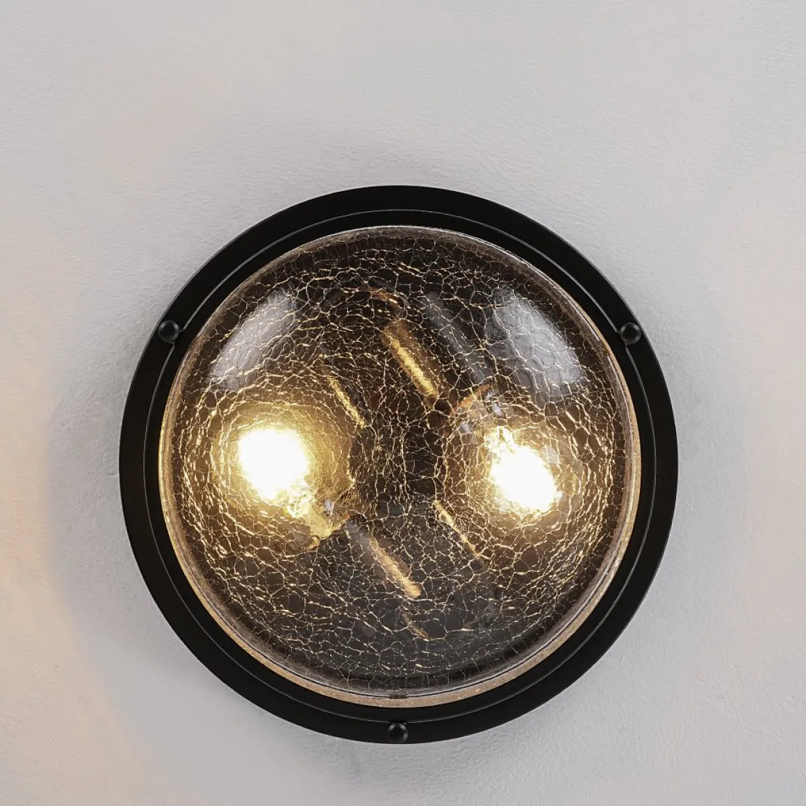 Industrial Black Round Crackled Glass Flush Mount Light