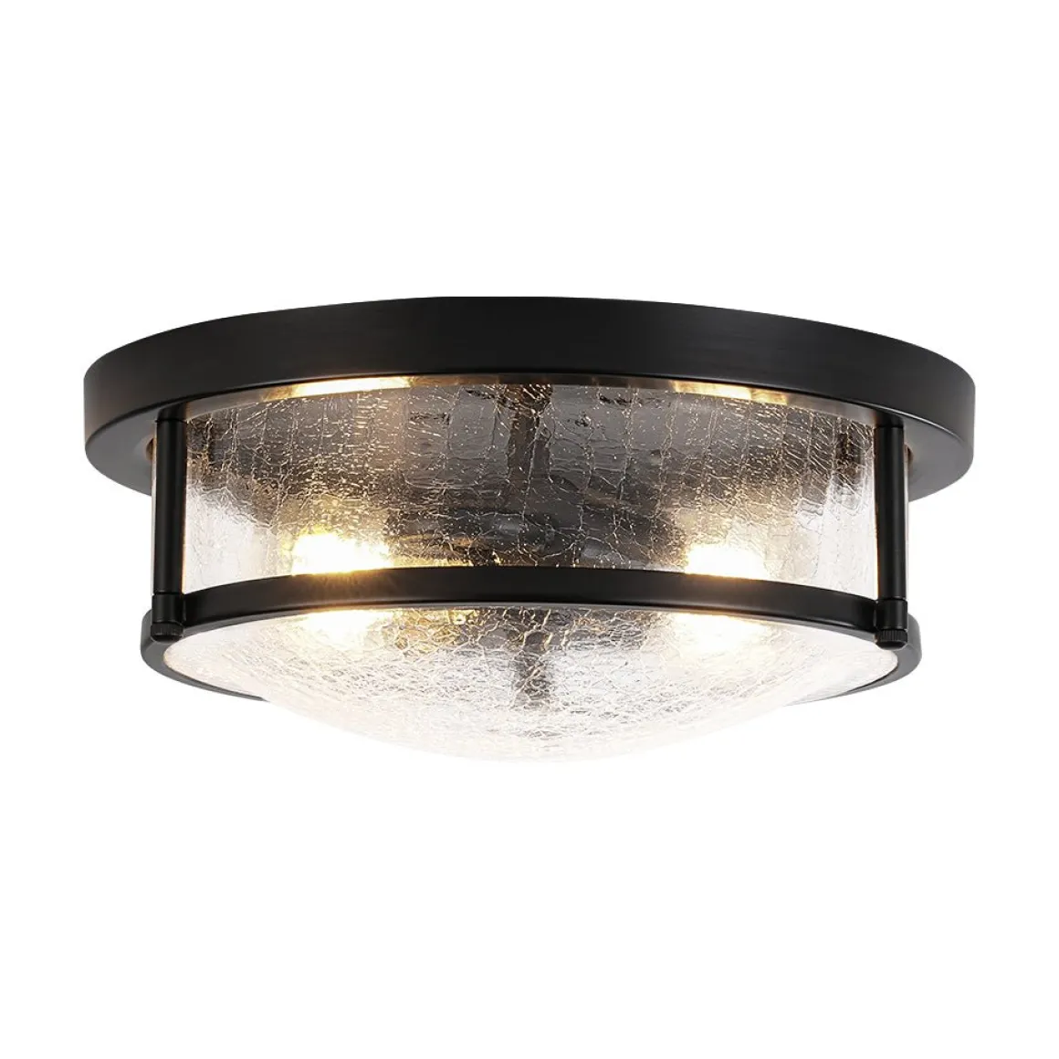 Industrial Black Round Crackled Glass Flush Mount Light