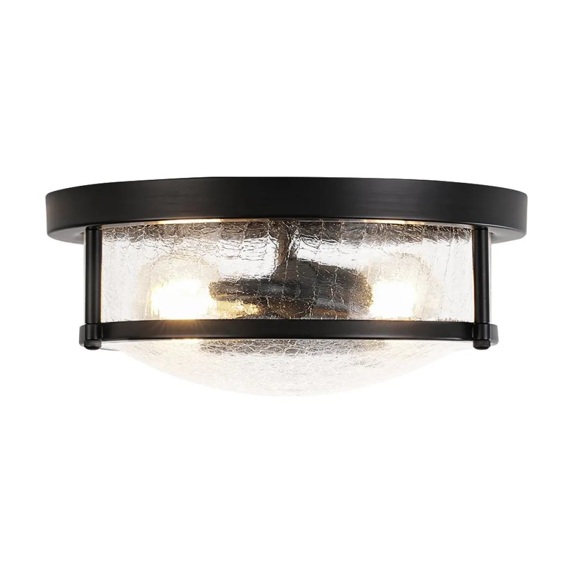 Industrial Black Round Crackled Glass Flush Mount Light