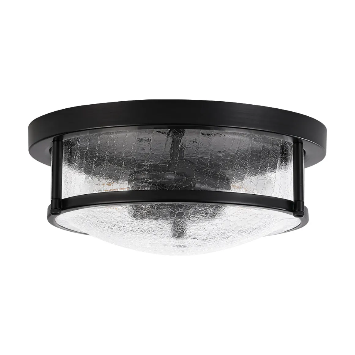 Industrial Black Round Crackled Glass Flush Mount Light