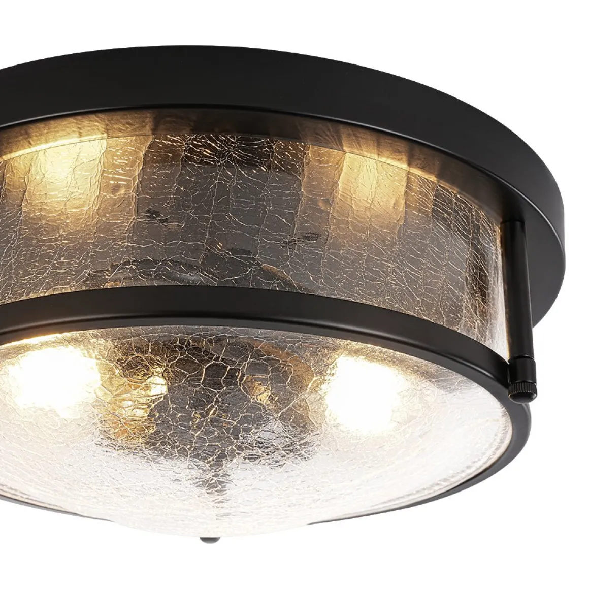 Industrial Black Round Crackled Glass Flush Mount Light