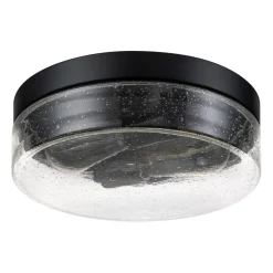Industrial Black Round Seeded Glass Flush Mount Light