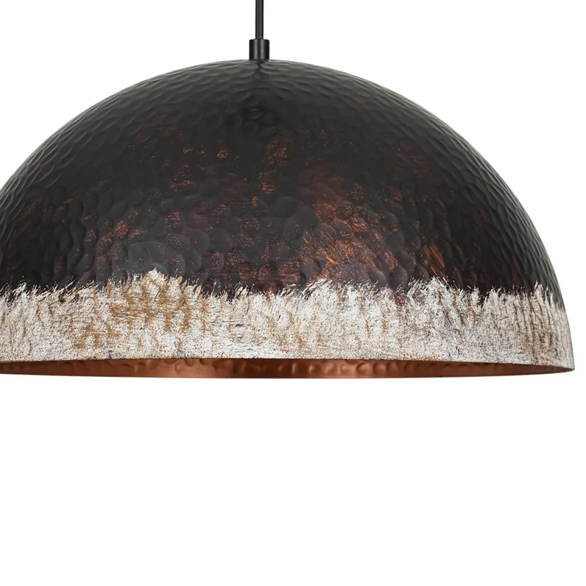 Industrial Dark Rusty Hammered Metal Dome Pendant