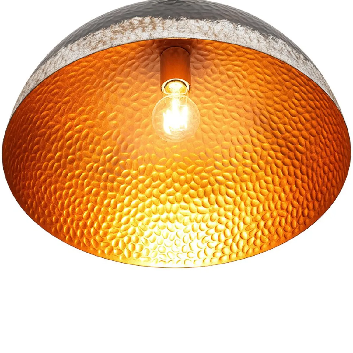 Industrial Dark Rusty Hammered Metal Dome Pendant