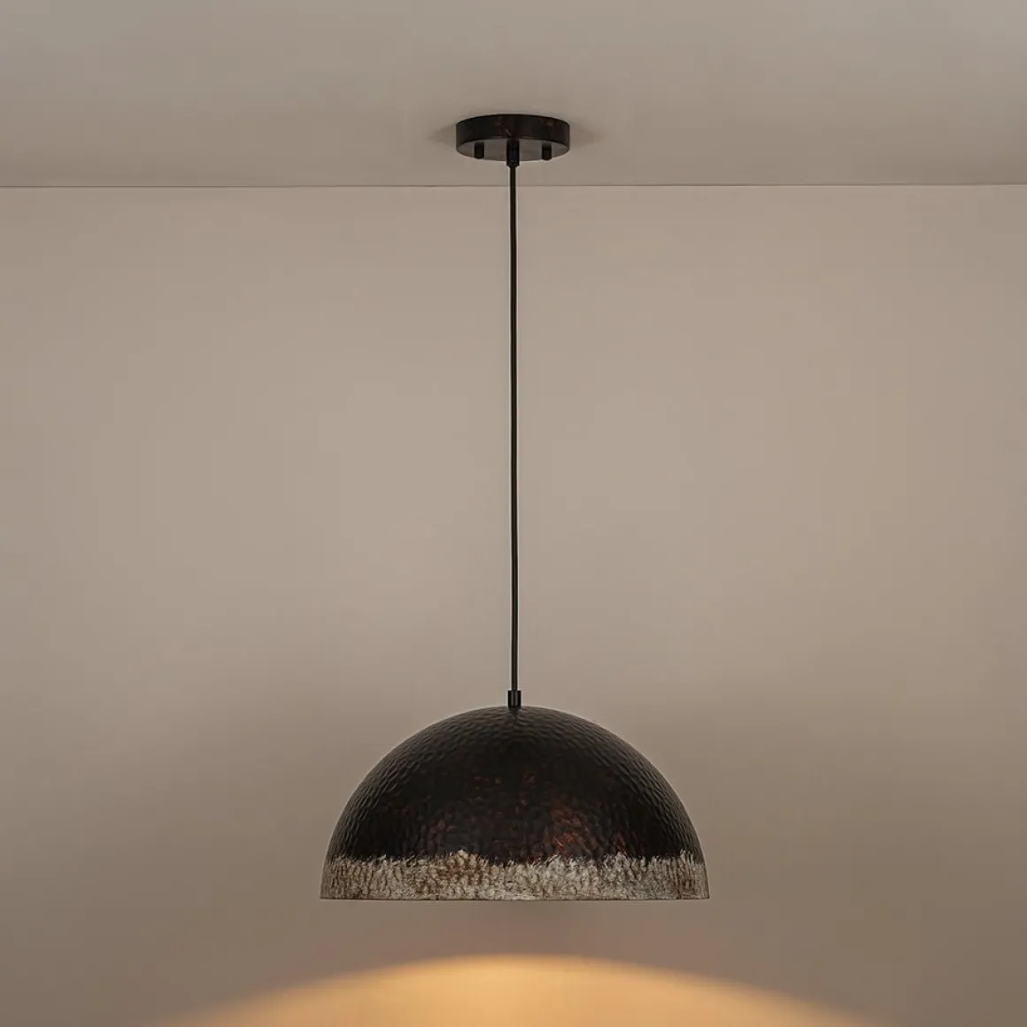 Industrial Dark Rusty Hammered Metal Dome Pendant