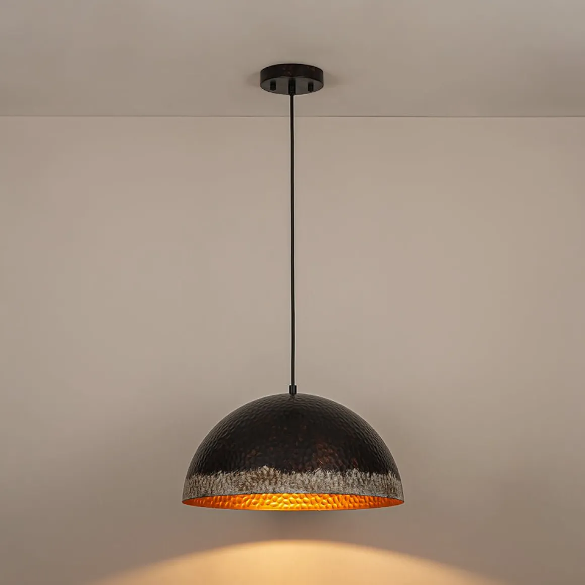 Industrial Dark Rusty Hammered Metal Dome Pendant