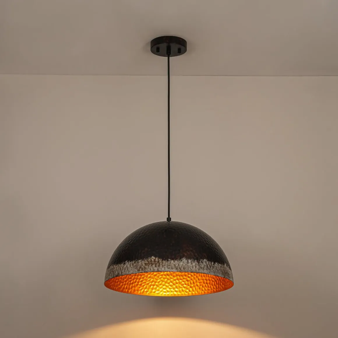 Industrial Dark Rusty Hammered Metal Dome Pendant