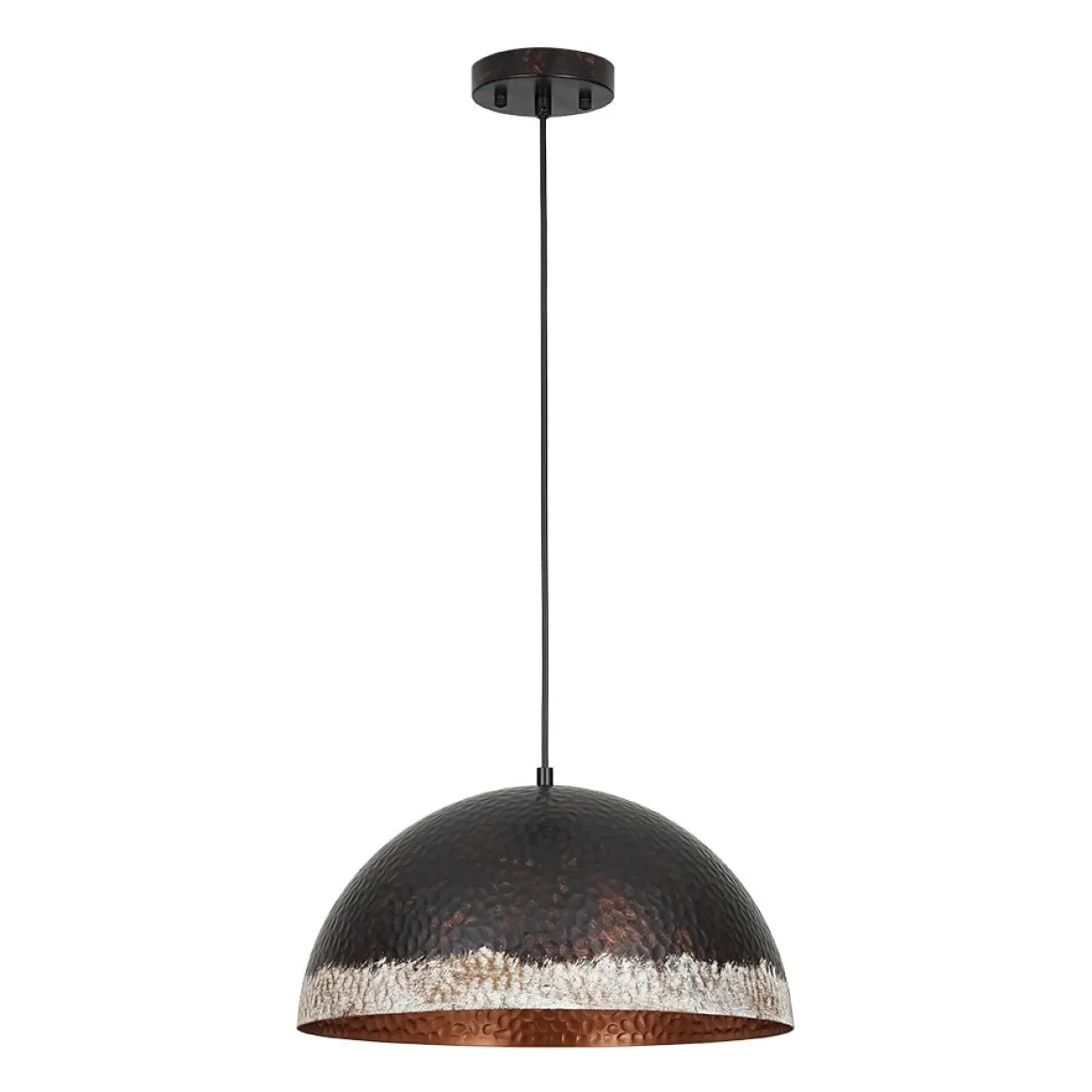 Industrial Dark Rusty Hammered Metal Dome Pendant