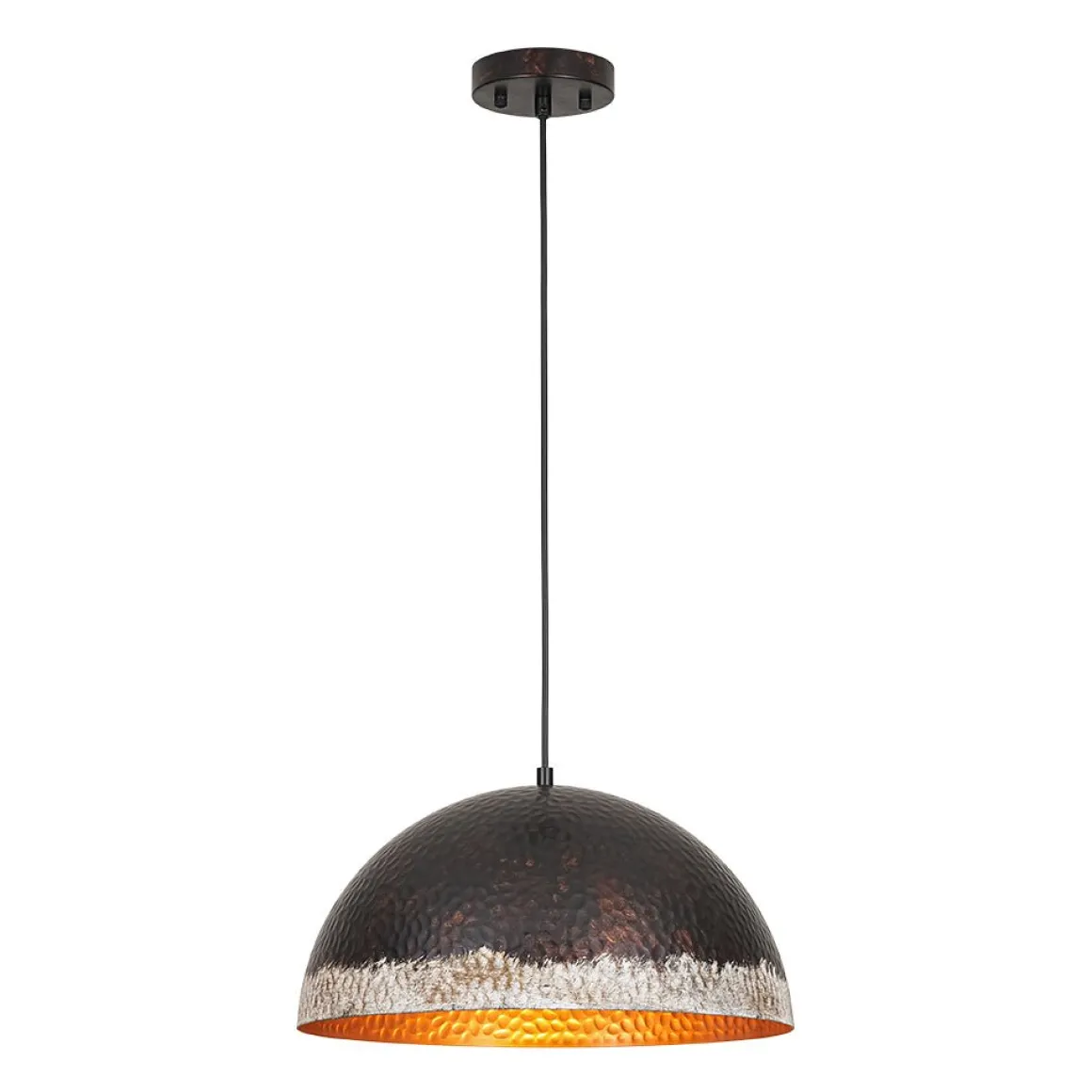 Industrial Dark Rusty Hammered Metal Dome Pendant