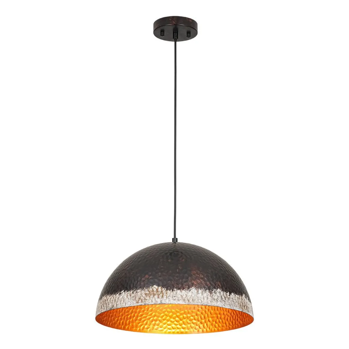 Industrial Dark Rusty Hammered Metal Dome Pendant