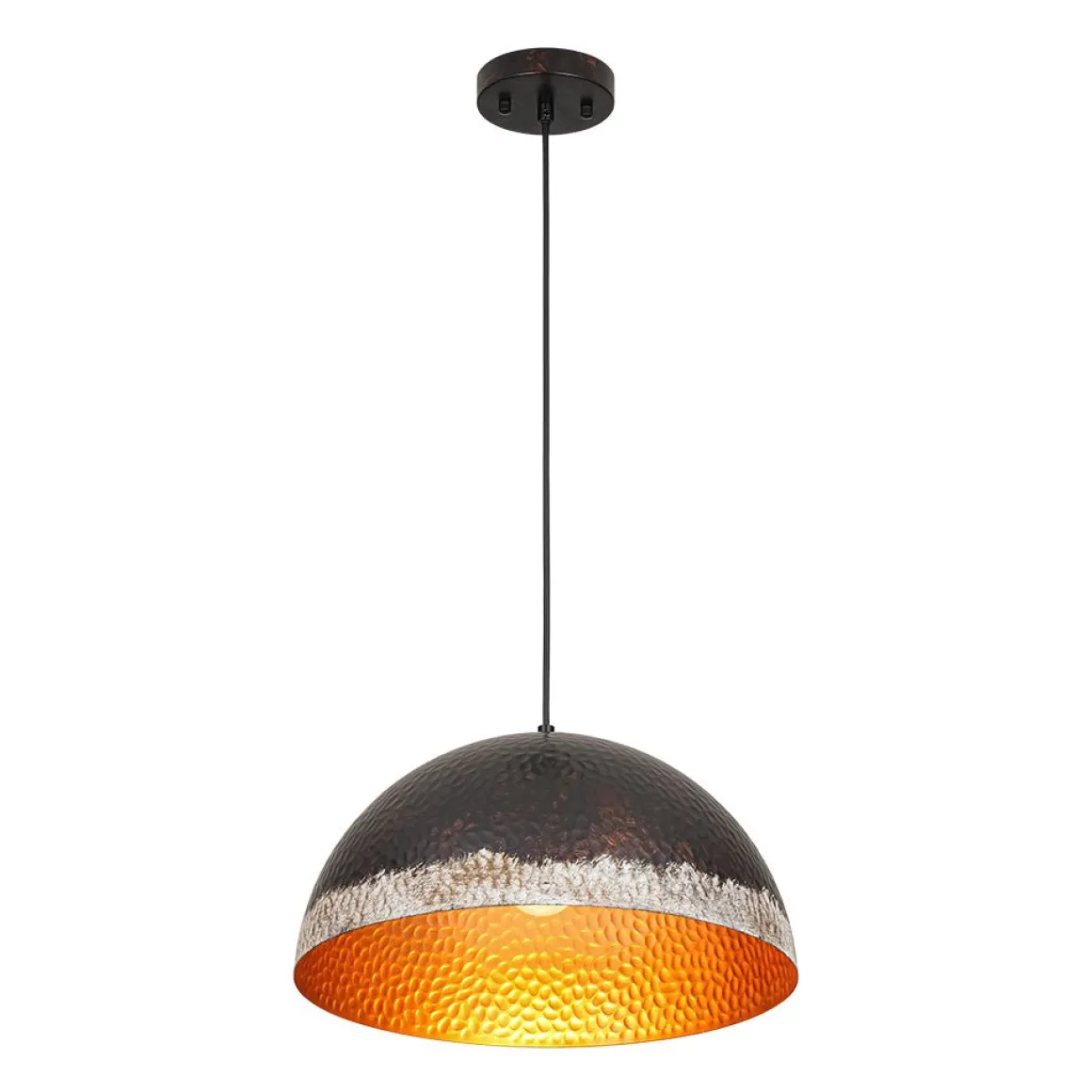 Industrial Dark Rusty Hammered Metal Dome Pendant
