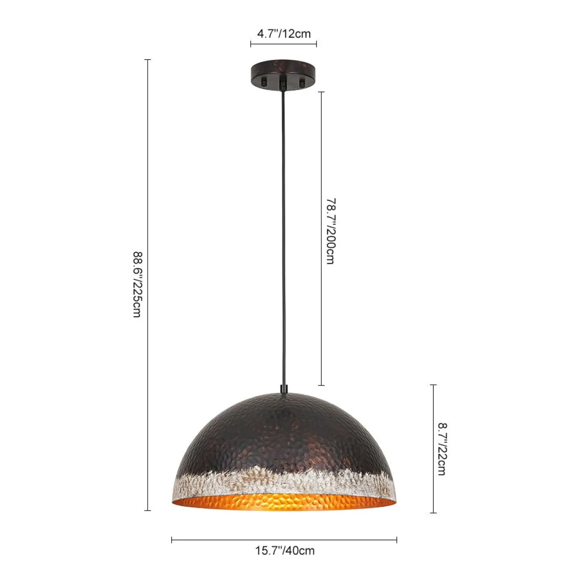 Industrial Dark Rusty Hammered Metal Dome Pendant