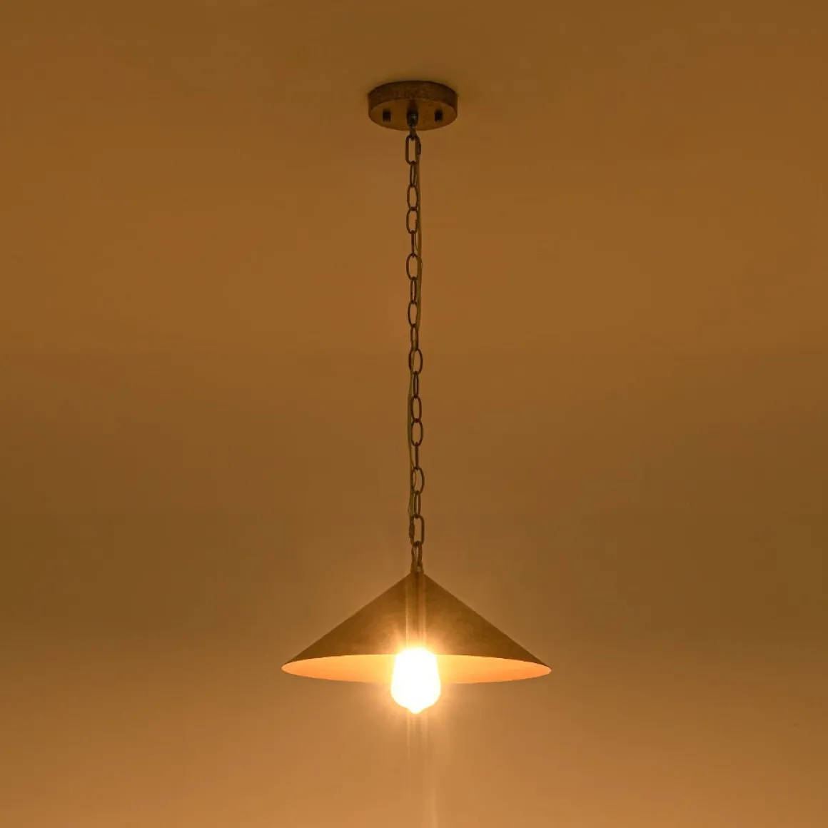 Industrial 1-Light Rusty Silver Iron Cone Kitchen Pendant
