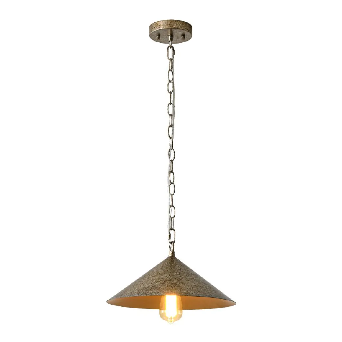 Industrial 1-Light Rusty Silver Iron Cone Kitchen Pendant