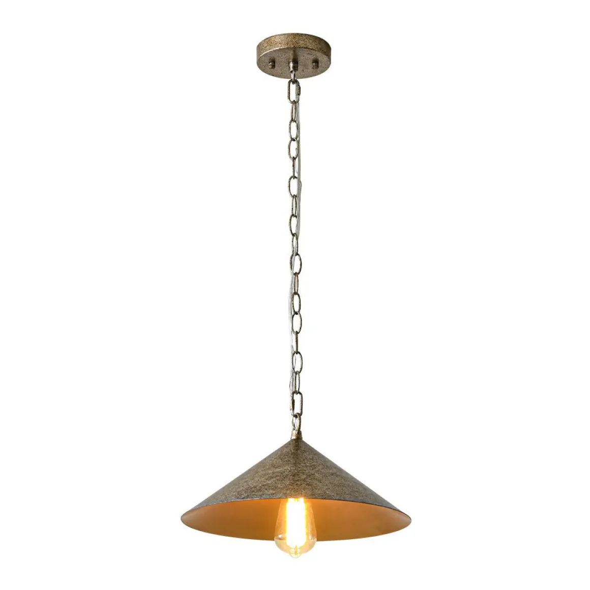 Industrial 1-Light Rusty Silver Iron Cone Kitchen Pendant