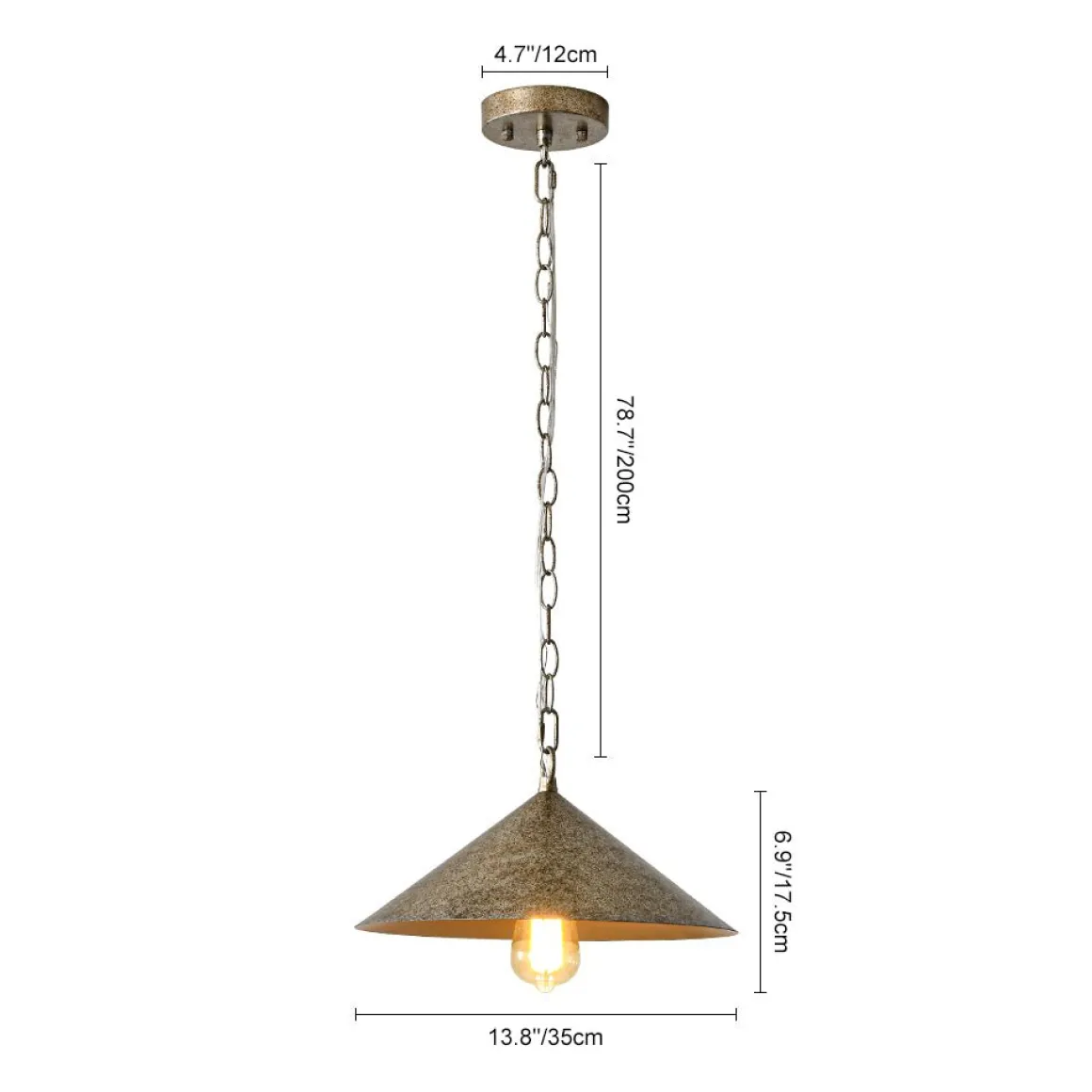 Industrial 1-Light Rusty Silver Iron Cone Kitchen Pendant