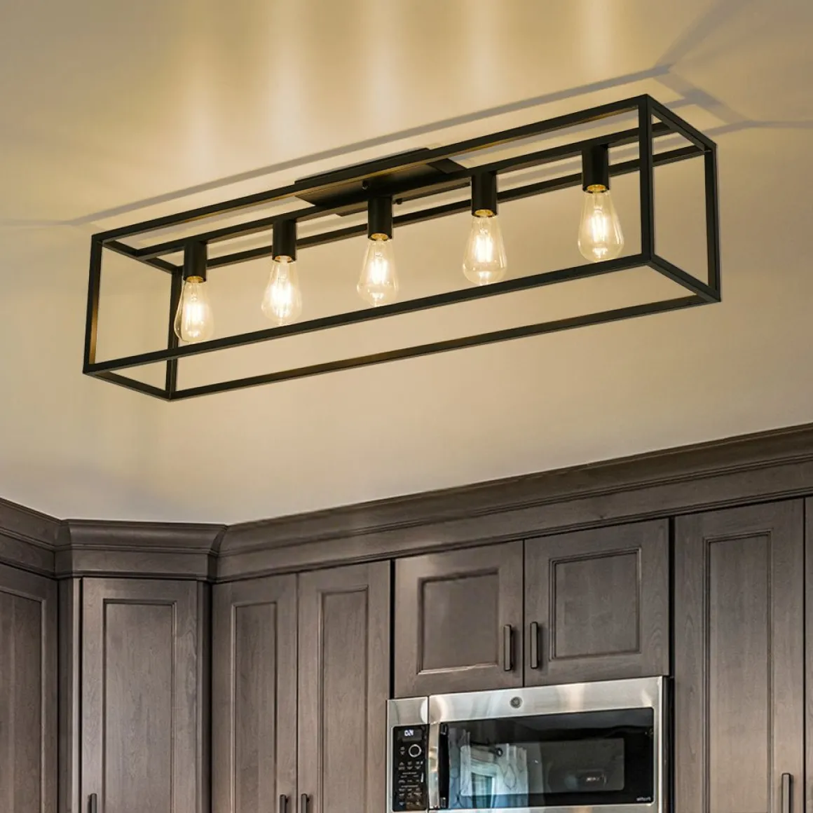 Industrial Minimalist Rectangle Cage Semi Flush Mount