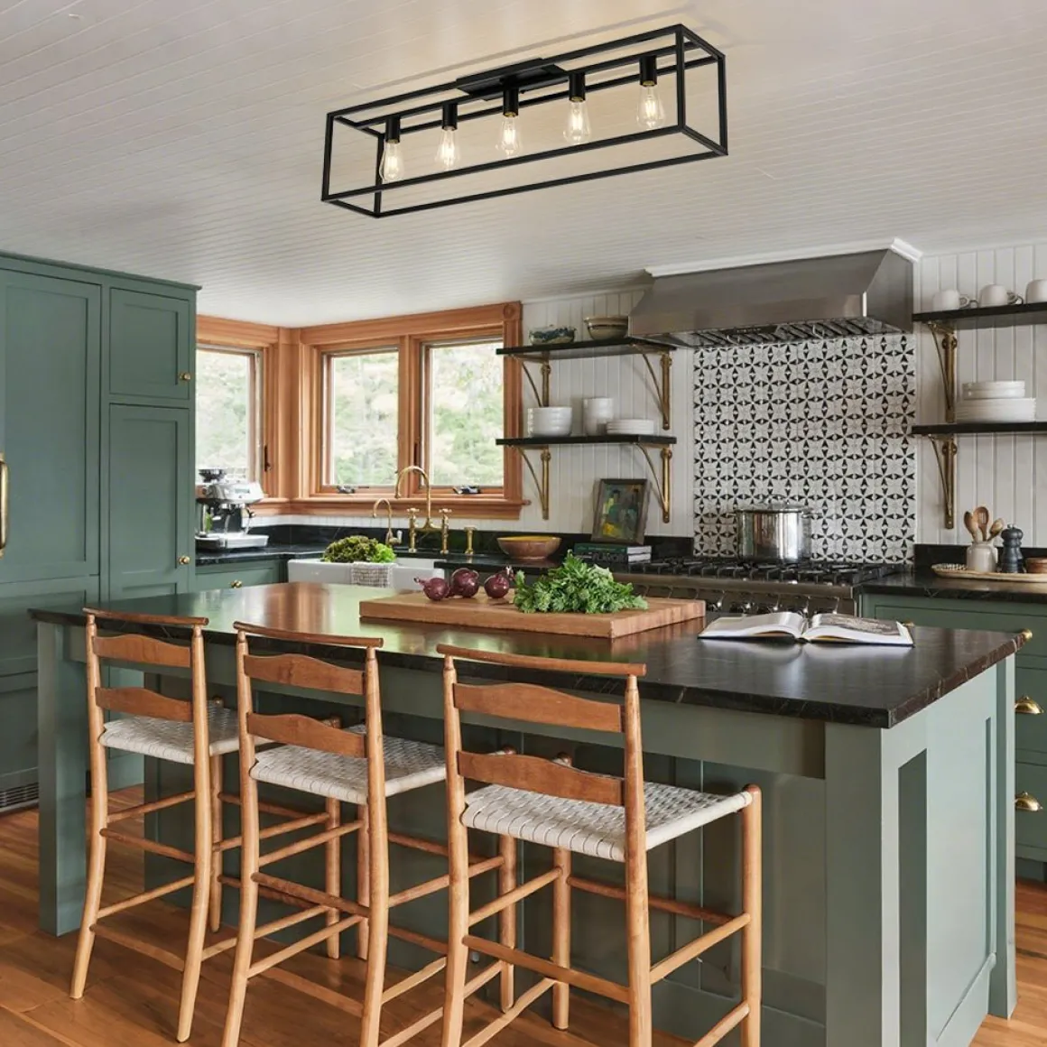 Industrial Minimalist Rectangle Cage Semi Flush Mount