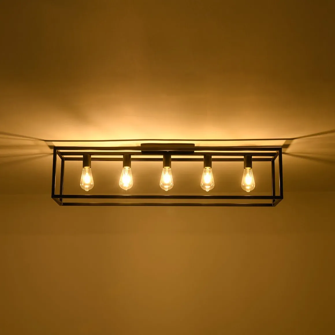 Industrial Minimalist Rectangle Cage Semi Flush Mount