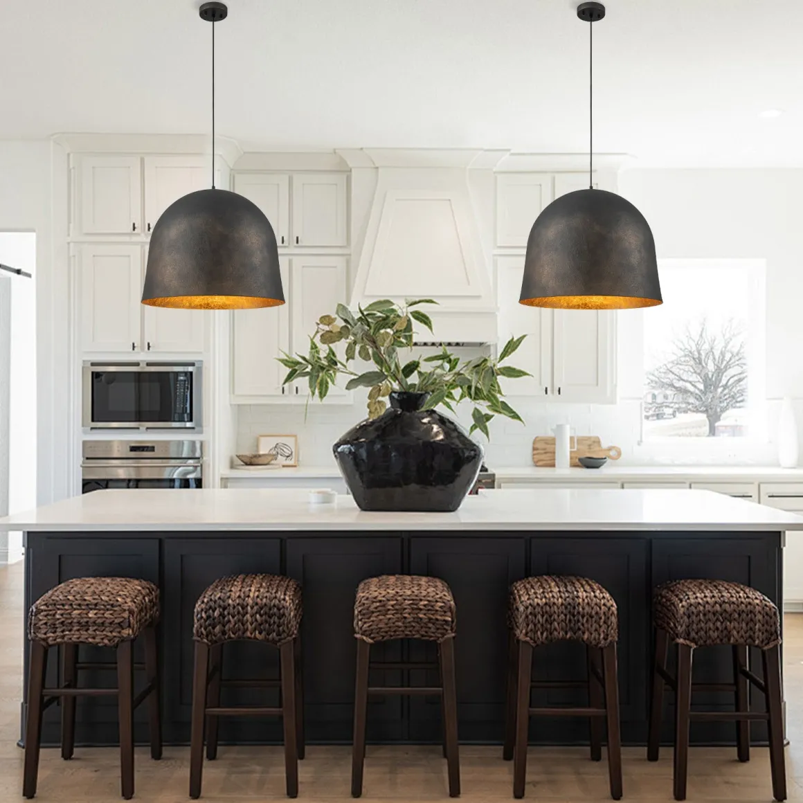 Industrial Oversized Iron Bell Dome Pendant Light Black Gold Powder