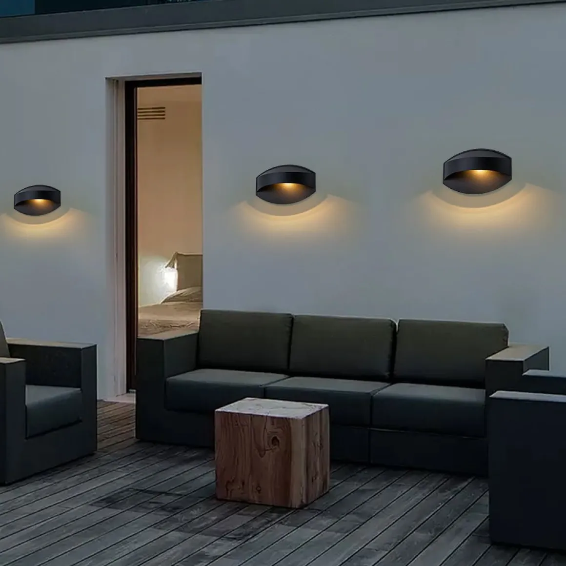 IP23 Black Flat Oval 1-Light Iron Outdoor Wall Sconce