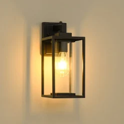 IP23 Black Rectangular Outdoor Lantern Wall Sconce