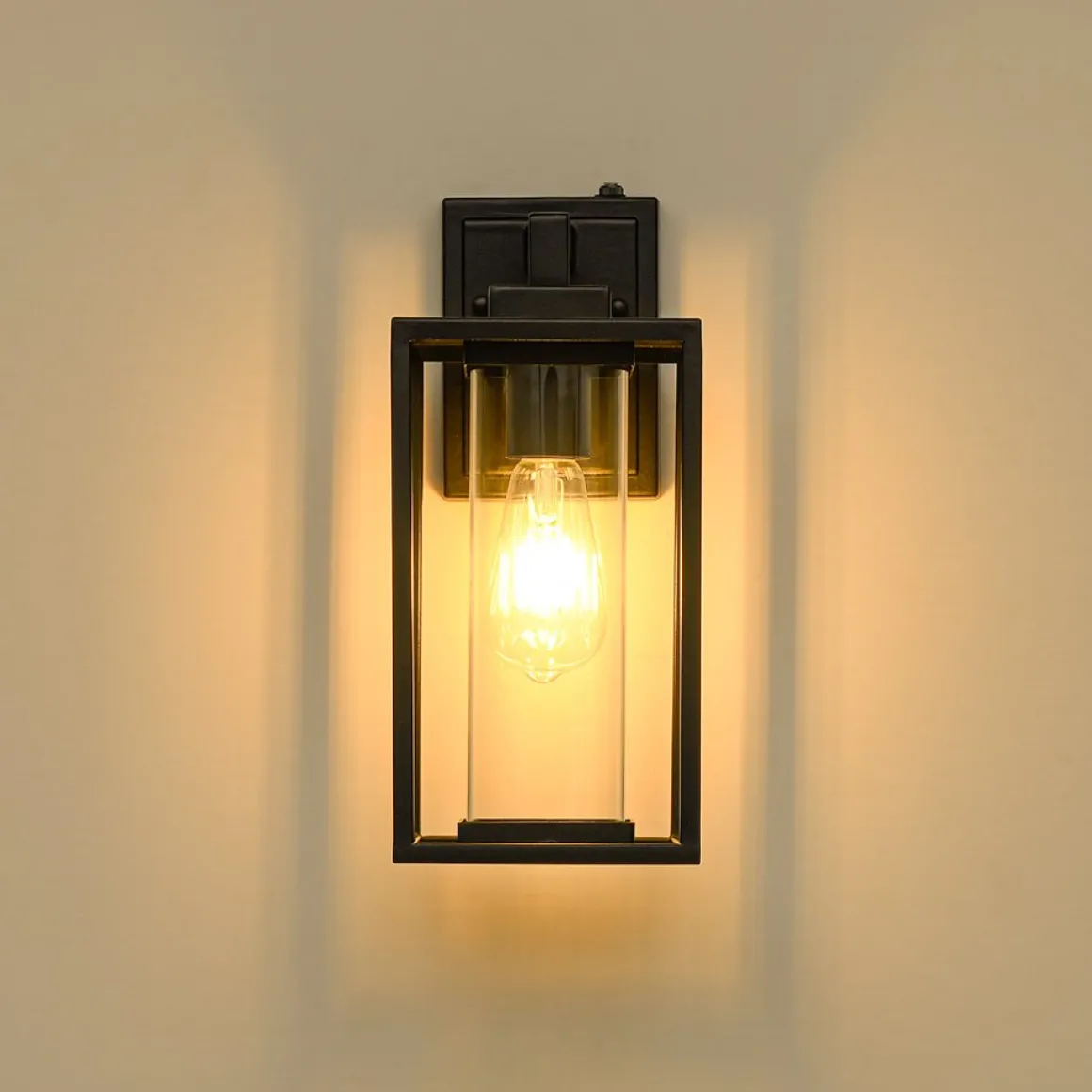 IP23 Black Rectangular Outdoor Lantern Wall Sconce