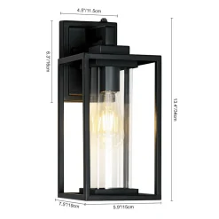 IP23 Black Rectangular Outdoor Lantern Wall Sconce
